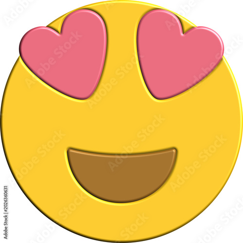 Fotografi A vibrant yellow emoji face with pink heart-shaped eyes and a wide, happy smile, conveying feelings of love and adoration