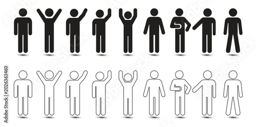 Obraz na plátně Stick figures with human pictogram and various hand gestures and body language