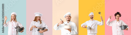Set of chefs with cooking p...