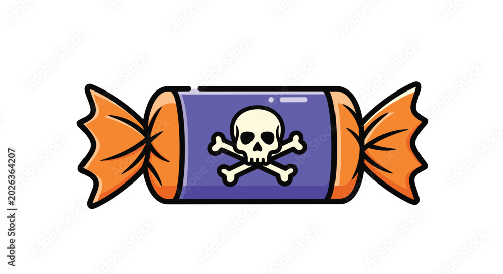 Fototapeta premium Halloween toxic poison candy with skull symbol vector illustration