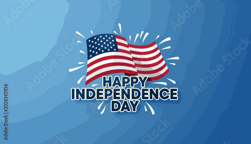 Photos Happy Independence Day celebration with a waving American flag and festive fireworks on a blue background