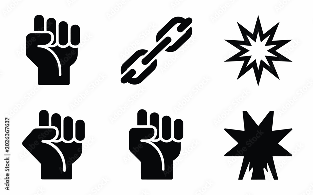 Fototapeta premium Modern flat design icons for protest freedom and power including raised fists chain and explosion symbols