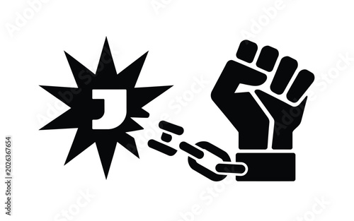 Foto Juneteenth logo with breaking chain and raised fist symbolizing freedom and libe