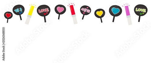 応援うちわとペンライトのイラスト背景素材|デコレーション向け素材/Illustration background material of cheering fans and penlights