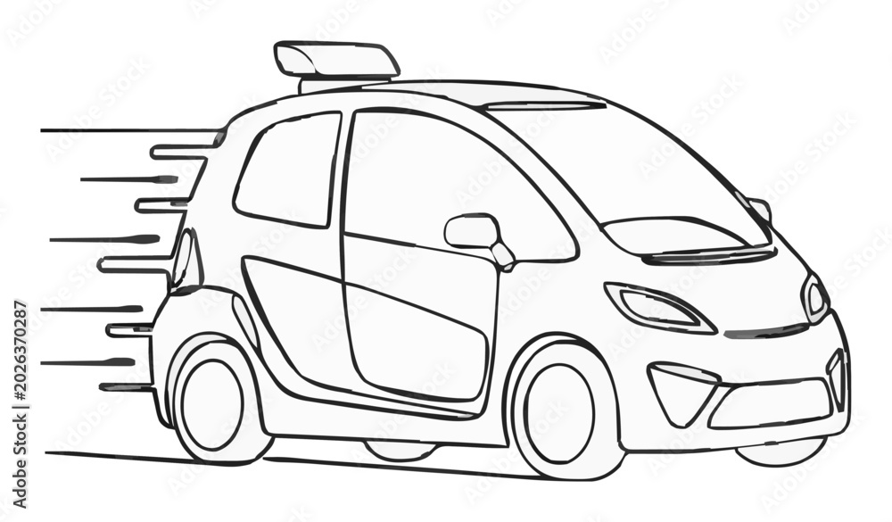 Obraz premium Autonomous pod car minimalist line art vector. Generative AI