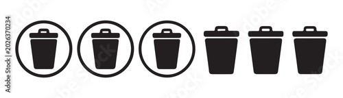 Foto Set of black trash can icons isolated on transparent background for web design and simple mobile apps