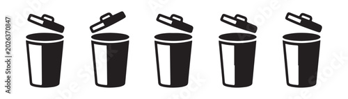 Tableau sur toile Five open trash can icons with lids removed isolated on transparent background for various web tasks