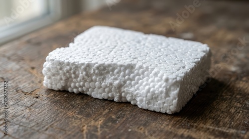 Styrofoam Block on Wooden Surface Packaging Material Concept