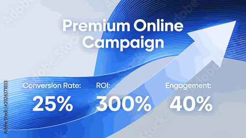 Schilderij op canvas A graphic illustrating the success metrics of a premium online campaign, showing significant conversion rate, ROI, and engagement with an upward trend