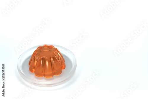 Cuadro en lienzo Orange jelly dessert on glass plate, isometric view, white background, 3D render