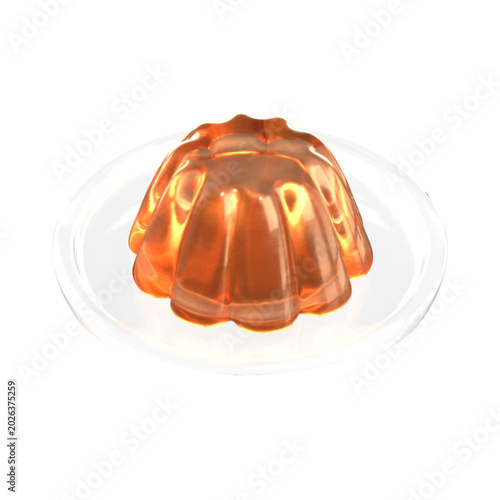 Bild auf Leinwand Orange jelly dessert on glass plate, isometric view, transparent background, 3D