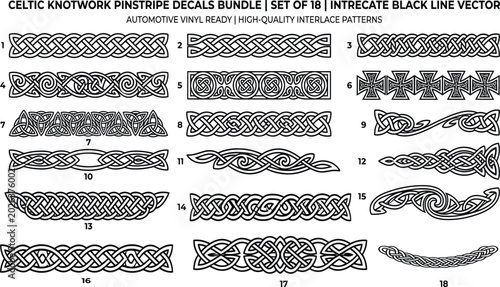 Foto Celtic knotwork pinstripe decals bundle intricate black line vector automotive v