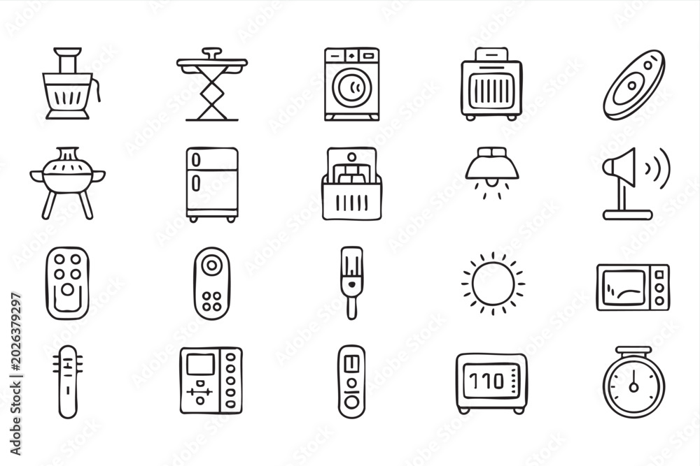 Fototapeta premium Black And White Household Appliance Line Icons For Home Technology Design