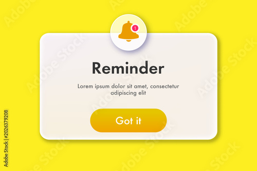 Reminder popup alert ui interface alert window with button got it for app phone, mobile notification, web vector