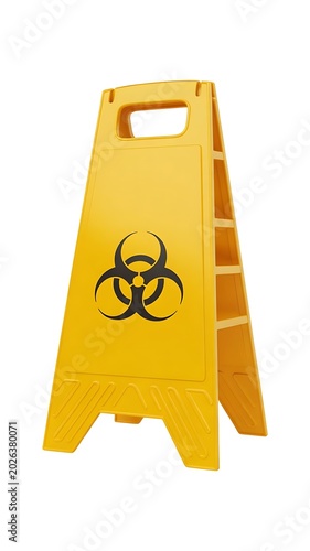 Yellow Aframe warning sign with biohazard symbol isolated on transparent background for safety awareness