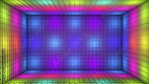 Broadcast Pulsating Switching Hi-Tech Blinking Illuminated Cubes Room Stage, Multi Color, Events, 3D, Loopable, 4K