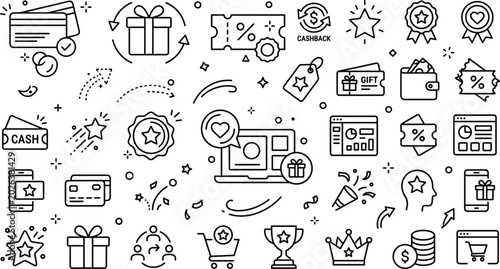 Canvas Print Shopping rewards and cashback line icon collection featuring discounts coupons e