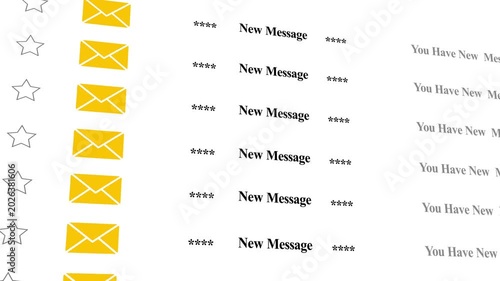 Digital email notification background, with animated envelope, and new message, text alerts inbox communication