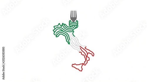 Italian Flag Shaped Plate with Spaghetti and Fork Icon