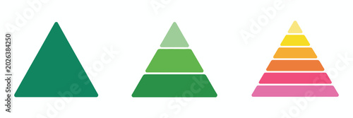 Triangular Pyramid Infographic Vector Icon Set. Triangle Hierarchy Data Segments and Pyramid Diagram Templates Collection for Business Presentation and Analytics Design