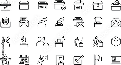 Canvastavla Election Voting Line Icons Set with Ballot Box Polling Booth and Democratic Proc