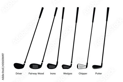 Fotografía Types of Golf Clubs Icon Set