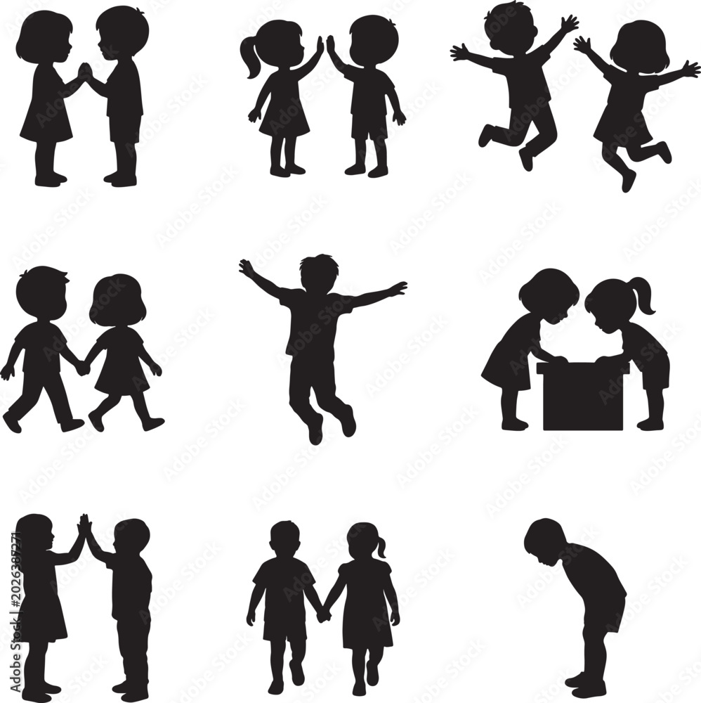 Obraz premium Children silhouettes set in various poses