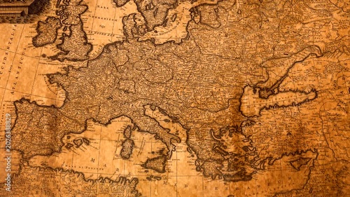 Classic antique map Europe continent detailed historical cartographic illustration