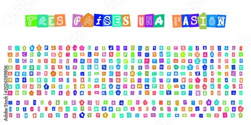 Obraz na płótnie Tres paises una pasion letras recortadas estilo collage para diseno grafico crea