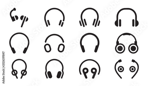 Foto Headphones and headset icons set representing various audio equipment and listening styles