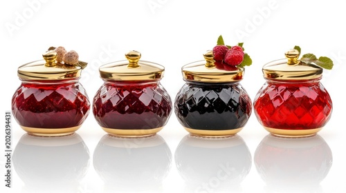 Gourmet Fruit Jams: A Quartet of Flavors in Elegant Glass Jars with Golden Lids