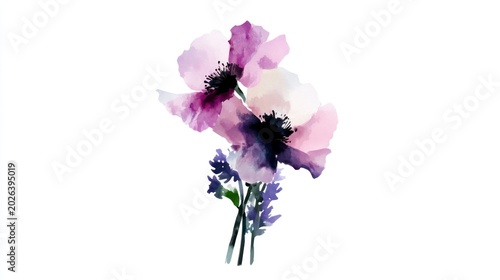Delicate Watercolor Bouquet of Pink and Purple Flowers