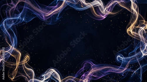 Elegant Abstract Smoke Ribbons Flowing Around Edges of Dark Minimalist Background with Empty Center for Luxury Banner and Copy Space
