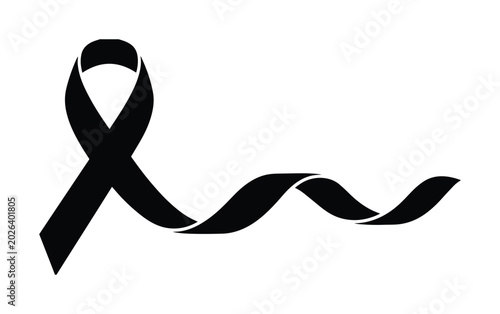 Black awareness ribbon vector, a symbol of remembrance and solidarity. Mourning ribbon for support, grief, and memorial events.