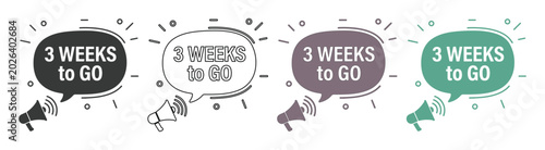 Quadro su tela 3 Weeks to Go countdown vector, megaphone speaker icon with speech bubble, promo