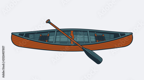 Tableau sur toile Vintage Wooden Canoe Illustration with Paddle Isolated on White Background - Vec