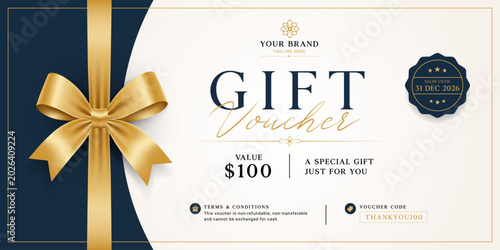 Foto Gift voucher template with elegant ribbon bow design