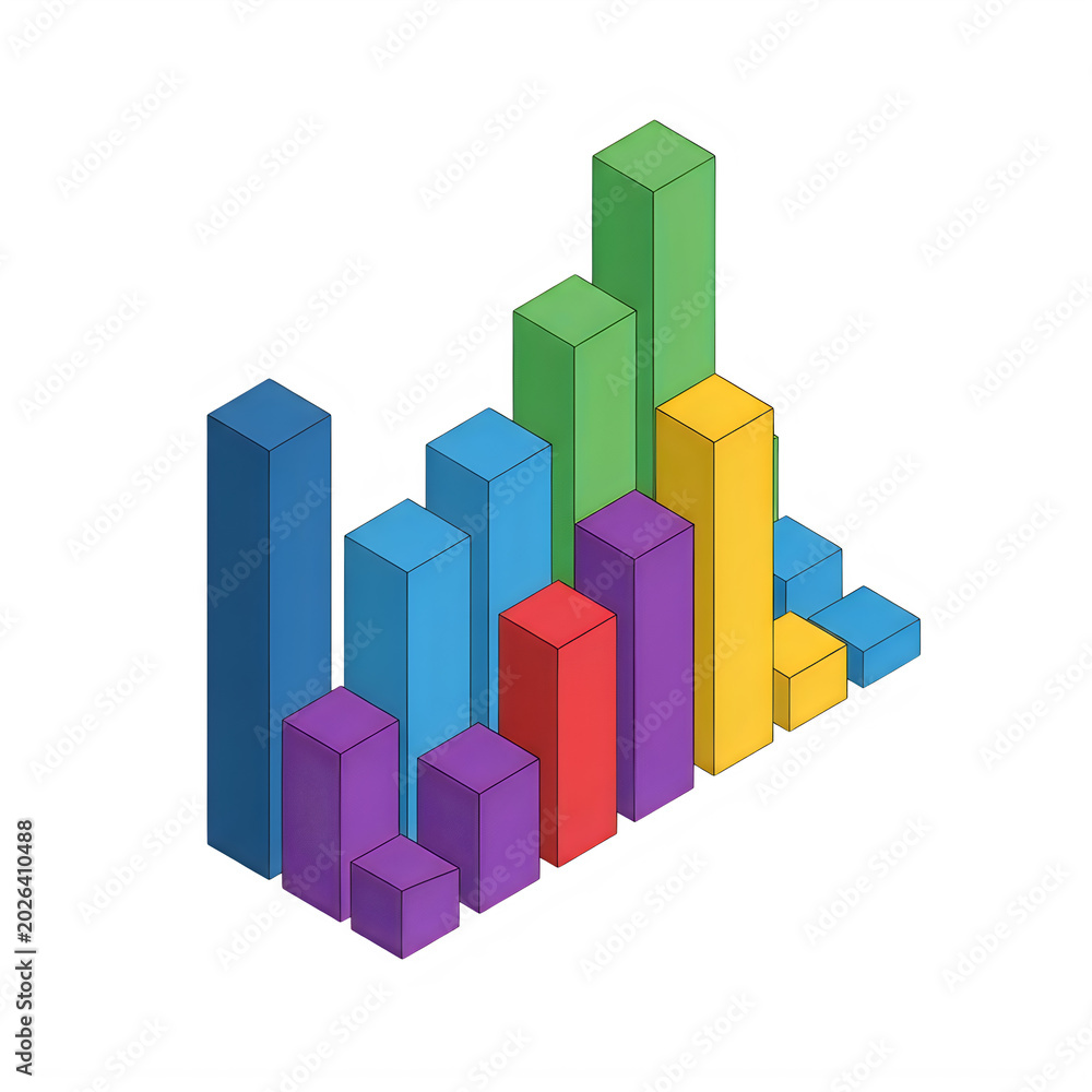 Fototapeta premium Colorful 3d bar chart with gradient bars