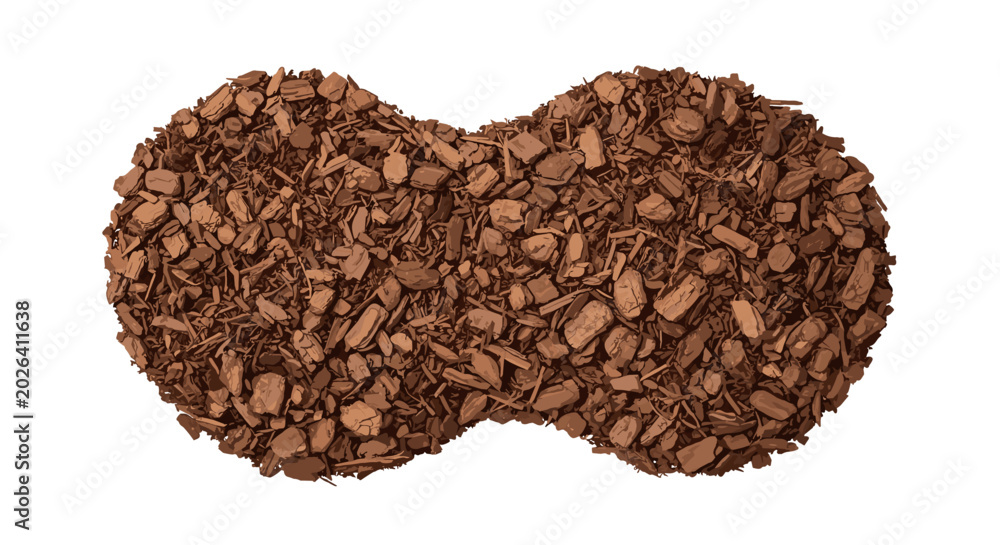 Fototapeta premium Organic wood mulch chips for garden landscaping ground cover and soil protection in backyard site planning.