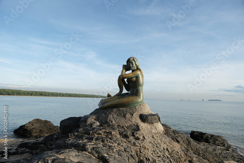 The iconic Golden Mermaid statue on Samila Beach, Songkhla, Thailand