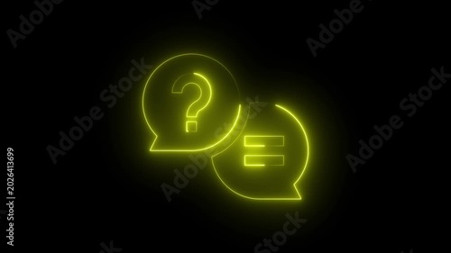 Neon yellow question mark and speech bubble animation for faq and customer support glowing