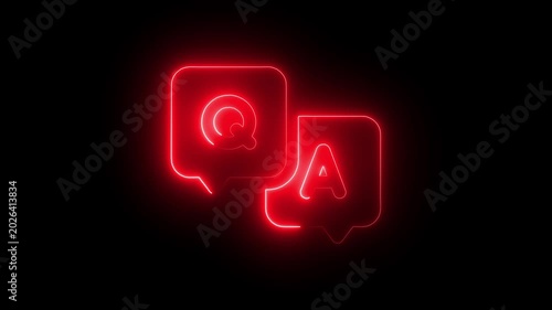 Glowing neon q&a speech bubbles animation for customer support and faq sections question answer