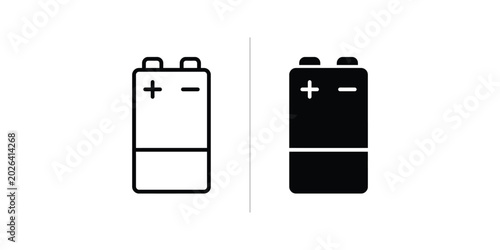 9 volt battery icon set line and glyph style