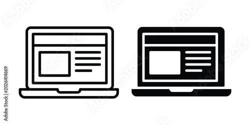 Laptop webpage icon set line and glyph style