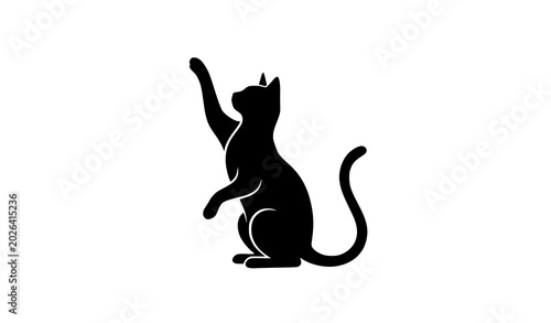 Foto Minimalist black cat silhouette vector with sitting feline reaching upward paw p