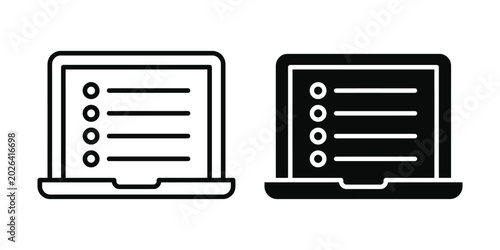 Laptop checklist icon line and glyph vector symbol