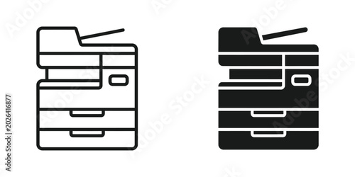 Printer copier icon set line and glyph style