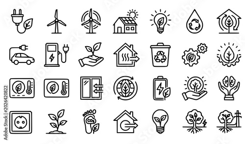 фотографія A clean minimal vector illustration set of pixel perfect action plan line icons displayed in a balanced grid on a solid white background