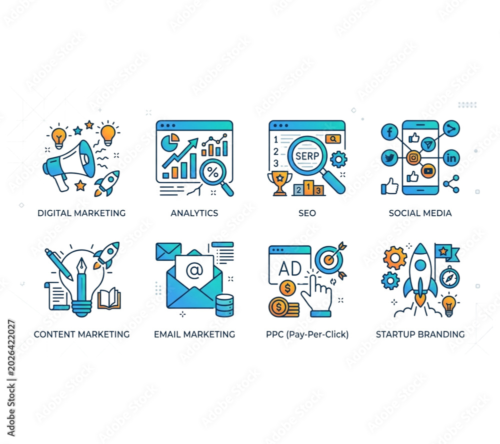 Εκτύπωση καμβά Set of digital marketing icons for business and website development projects