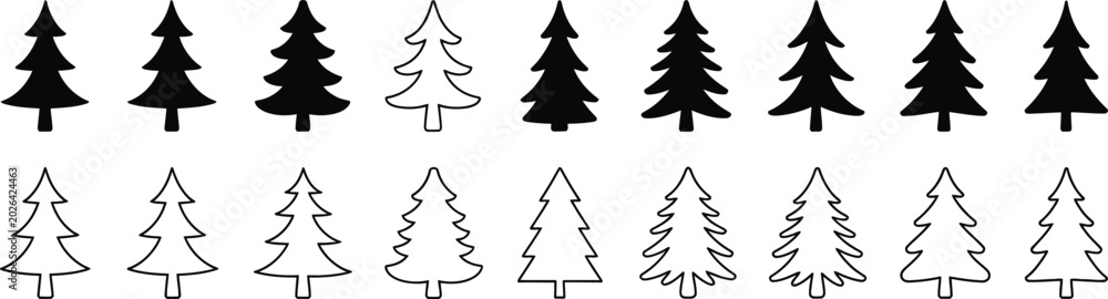 Obraz premium Collection of black and white pine tree christmas tree